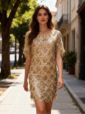 Elegant Gold Sequin Dress size M